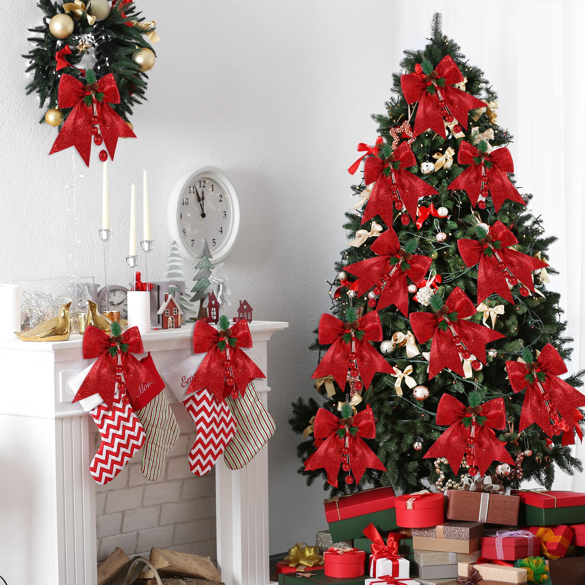 Amazon.co.jp: Sggvecsy 4個 クリスマス グリッター 赤いリボン